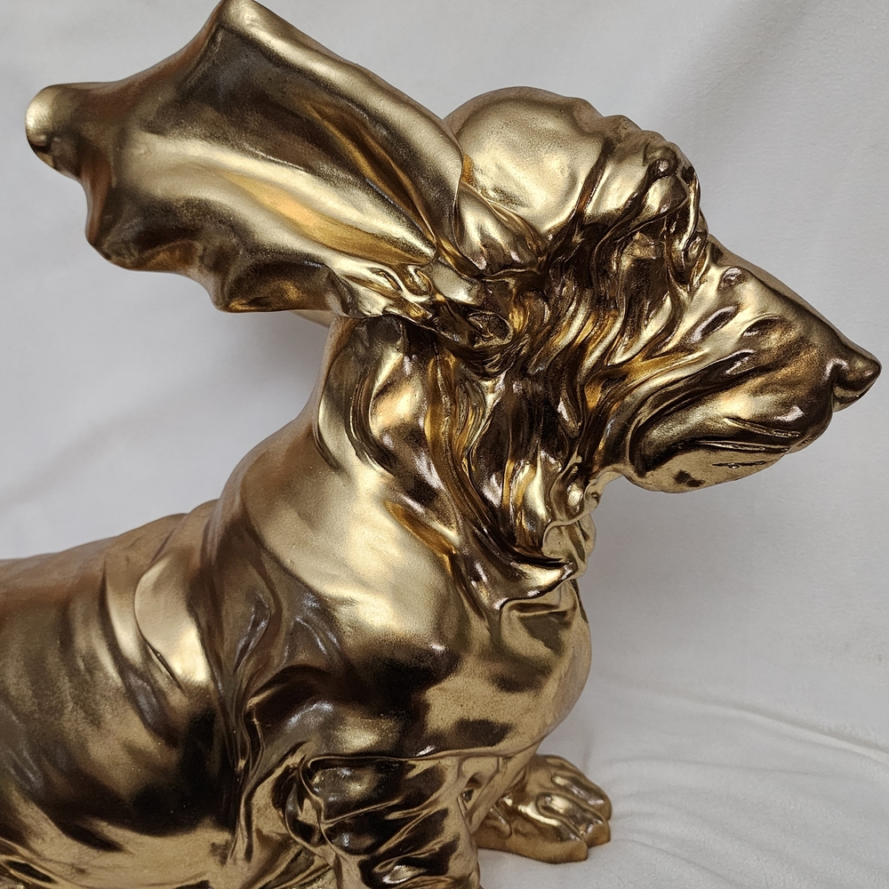 Gold Ceramic Basset Hound Figurine - Decorative Home Art LIFE SIZE 20"X30" - Picture 9 of 11